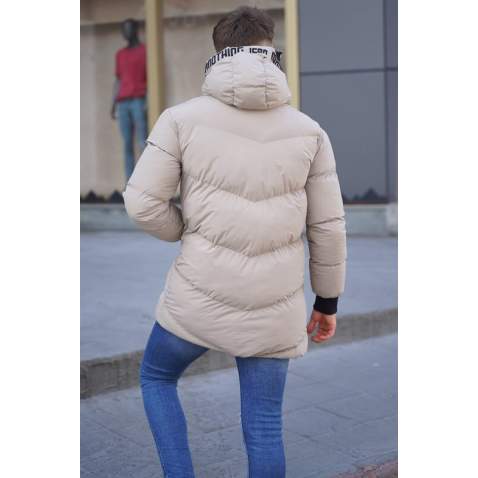 Beige Hoodie Basic Puffer Jacket 5775 - Bej