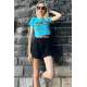 Turquoise Printed Crop T-Shirt MG1535 - Turkuaz