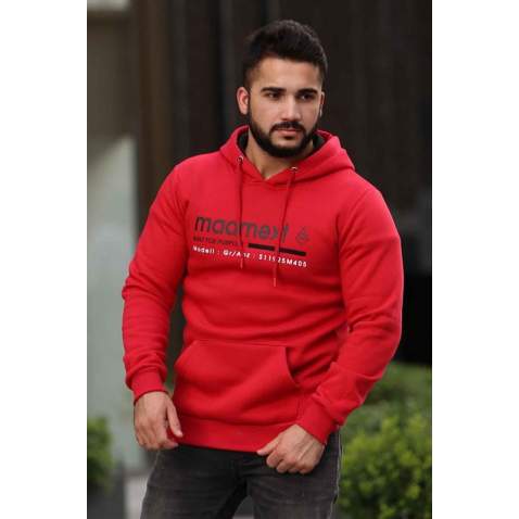 Madmext Red Printed Hoodie 4190 - Kırmızı