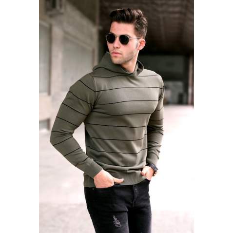 Madmext Men Khaki Sweater With Hood 5623 - Haki