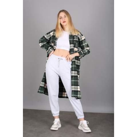 Mad Girls Green Plaid Coat MG1234 - Yeşil