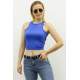 Mad Girls Light Blue Crop Top MG361 - Sax mavi