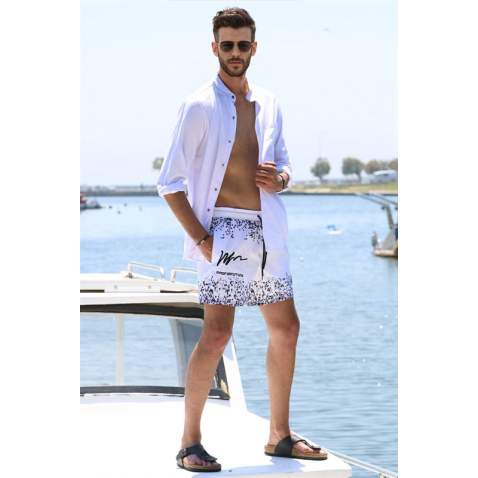 Black Printed Swim Shorts 5782 - Siyah