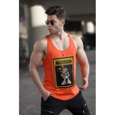 Madmext Men Printed Orange Vest 2630 - Turuncu