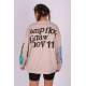 Mad Girls Printed Oversize Beige Sweatshirt Mg1206 - Bej