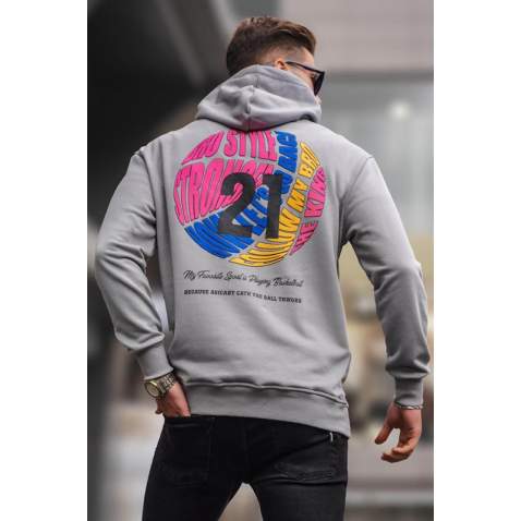 Boyalı Gri Kabartma Baskılı Kapüşonlu Sweatshirt 6042 - Boyalı gri