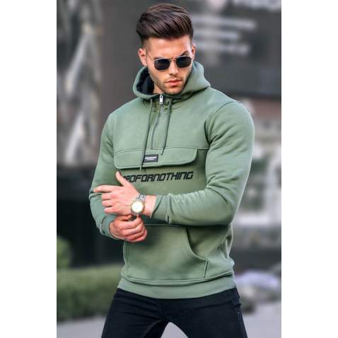 Madmext Khaki Kangaroo Pocket Hooded Sweatshirt 4729 - Haki