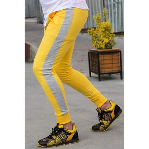 Mens Sweatpants In Striped Design Yellow Color 2926 - Sarı