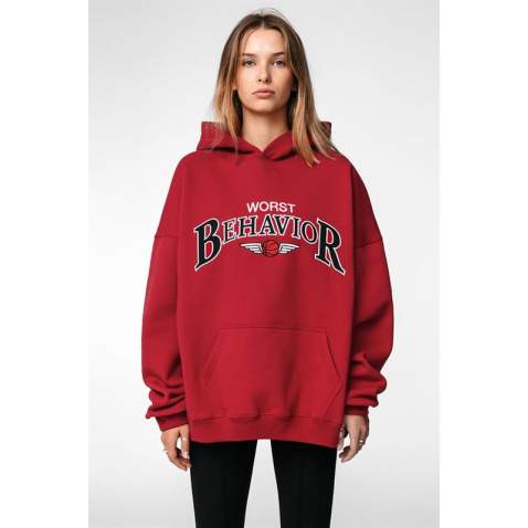 Mad Girls Red Hoodie Sweatshirt MG853 - Kırmızı