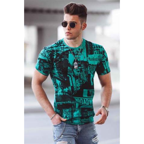 Madmext Green Printed T-shirt for Men 3087 - Yeşil