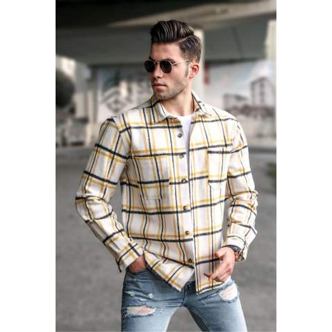 Madmext Men Plaid White Shirt 5525 - Beyaz