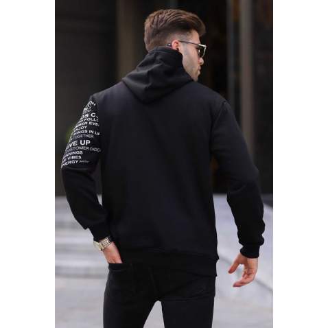 Black Printed Hoodie Sweatshirt 6009 - Siyah