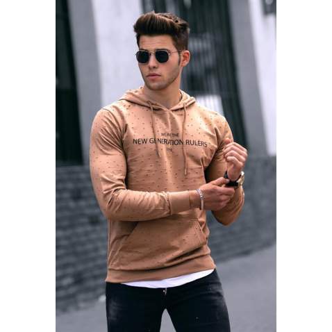 Madmext Camel Printed Hoodie 4125 - Camel