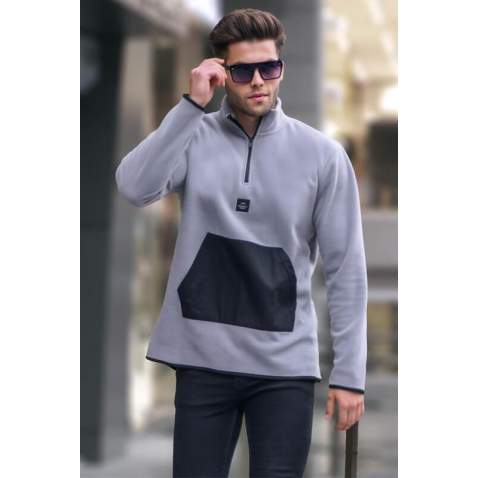 Dye Gray Zip Neck Sweatshirt 6018 - Boyalı gri