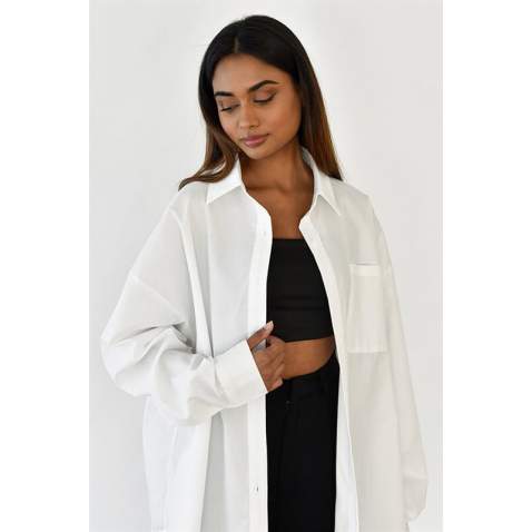 White Oversize Basic Poplin Shirt MG1530 - Beyaz