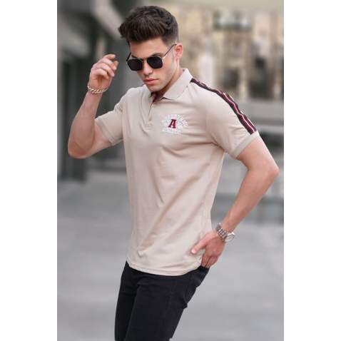 Men Embroided Beige Polo T-Shirt 5875 - Bej