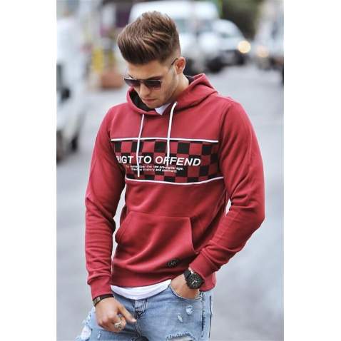 Madmext Men Printed Maroon Hoodie Sweatshirt 2829 - Bordo