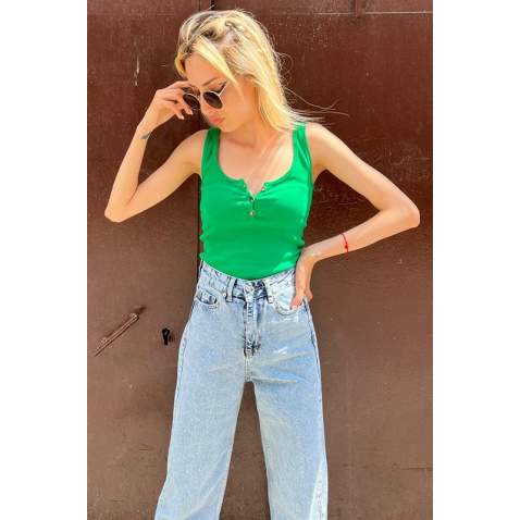 Women Green Strappy Top - Yeşil