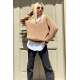 Women Camel Knitted V Neck Sweater MG1373 - Camel