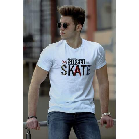 Madmext White Printed T-shirt for Men 4548 - Beyaz