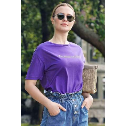 Mad Girls Purple Printed T-shirt MG457 - Mor