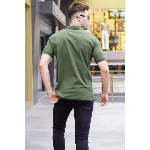 Khaki Green Designed Polo T-Shirt 5871 - Haki yeşili