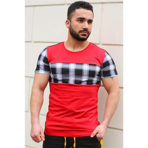 Madmext Red Plaid T-shirt for Men 3004 - Kırmızı