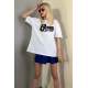 Women Printed White Over Fit T-Shirt MG1514 - Beyaz