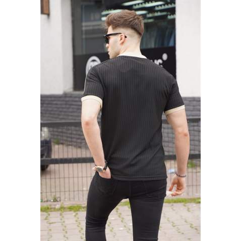 Men Black Zip Neck T-Shirt - Siyah