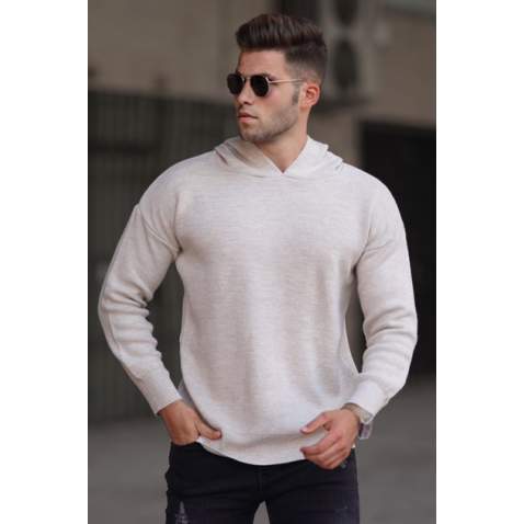 Madmext Men Beige Knitted Hoodie Sweater 5293 - Bej