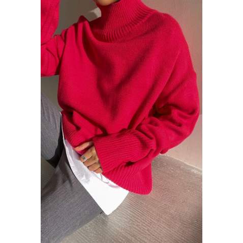 Mad Girls Turtleneck Pink Sweater MG1252 - Pembe