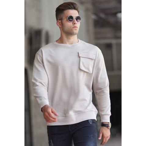 Madmext Men Crewneck Beige Sweatshirt 5320 - Bej