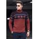 Madmext Claret Red V-Neck Patterned Jumper 4731 - Kiremit