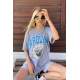 Women Printed Gray Over Fit T-Shirt MG1502 - Gri