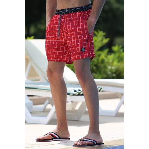 Madmext Claret Red Check Swim Wear Short 4258 - Bordo