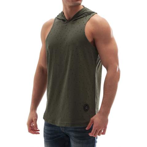 Sleeveless T-Shirt In Hooded Khaki 2893 - Haki yeşili