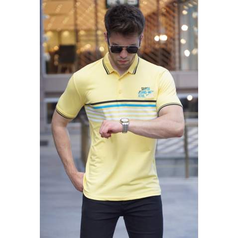 Striped Yellow Polo T-Shirt 5869 - Sarı