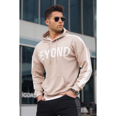 Madmext Men Beige Sweatshirt Hoodie 5327 - Bej