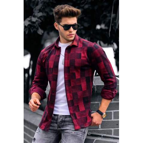 Madmext Maroon Checked Shirt 4667 - Bordo