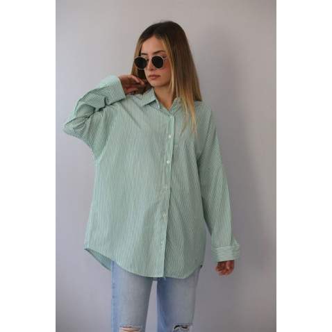 Green Striped Over Fit Shirt MG1525 - Yeşil