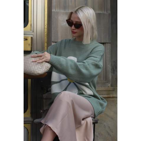 Women Designed Green Oversize Sweater MG1427 - Yeşil