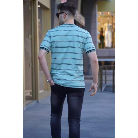 Men Striped Mint Green Polo T-Shirt 5874 - Mint yeşili