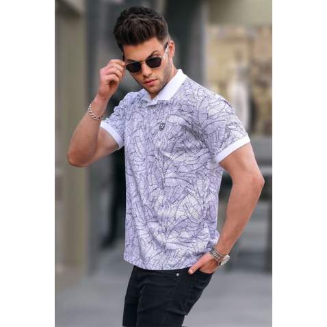 Men Designed White Polo T-Shirt 5876 - Beyaz