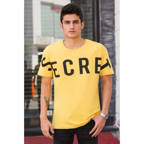 Madmext Yellow Printed T-shirt for Men 3034 - Sarı