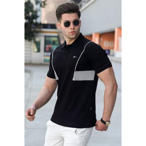 Madmext Men Striped Black Polo T-shirt 5243 - Siyah