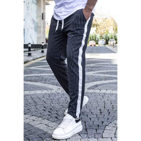 Madmext Men Striped Black Trousers 2439 - Siyah