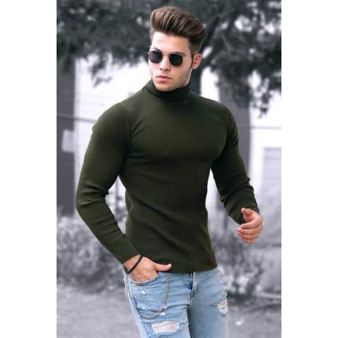 Madmext Khaki Turtleneck Men Knitwear Jumper 9414 - Haki