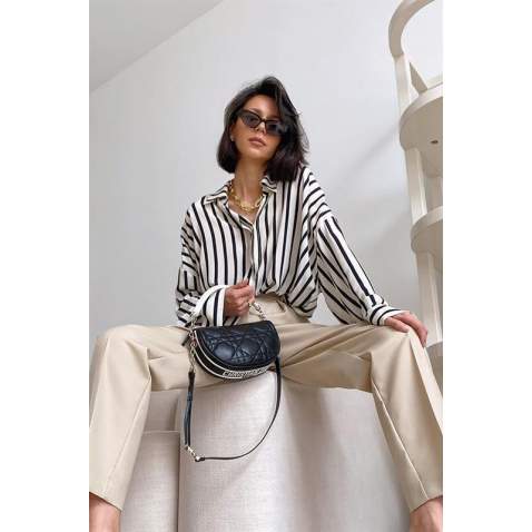 Mad Girls Striped White Shirt MG1383 - Beyaz