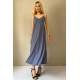 Indigo V Neck Chain Strap Long Dress MG1542 - İndigo