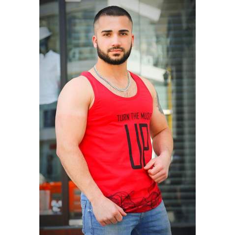 Madmext Red Printed T-shirt for Men 4009 - Kırmızı